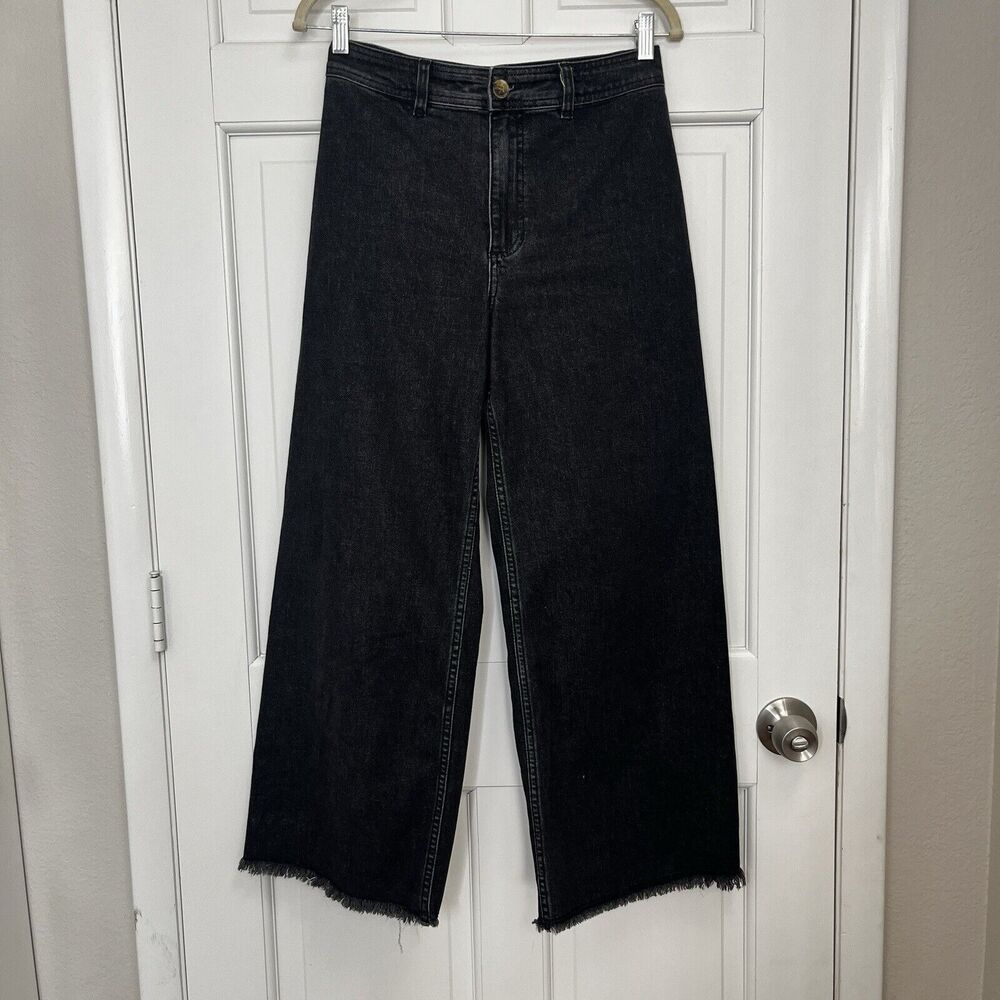 BILLABONG Pants Women's Size 29 Black Wash Denim Free Fall Wide Leg  Raw Hem